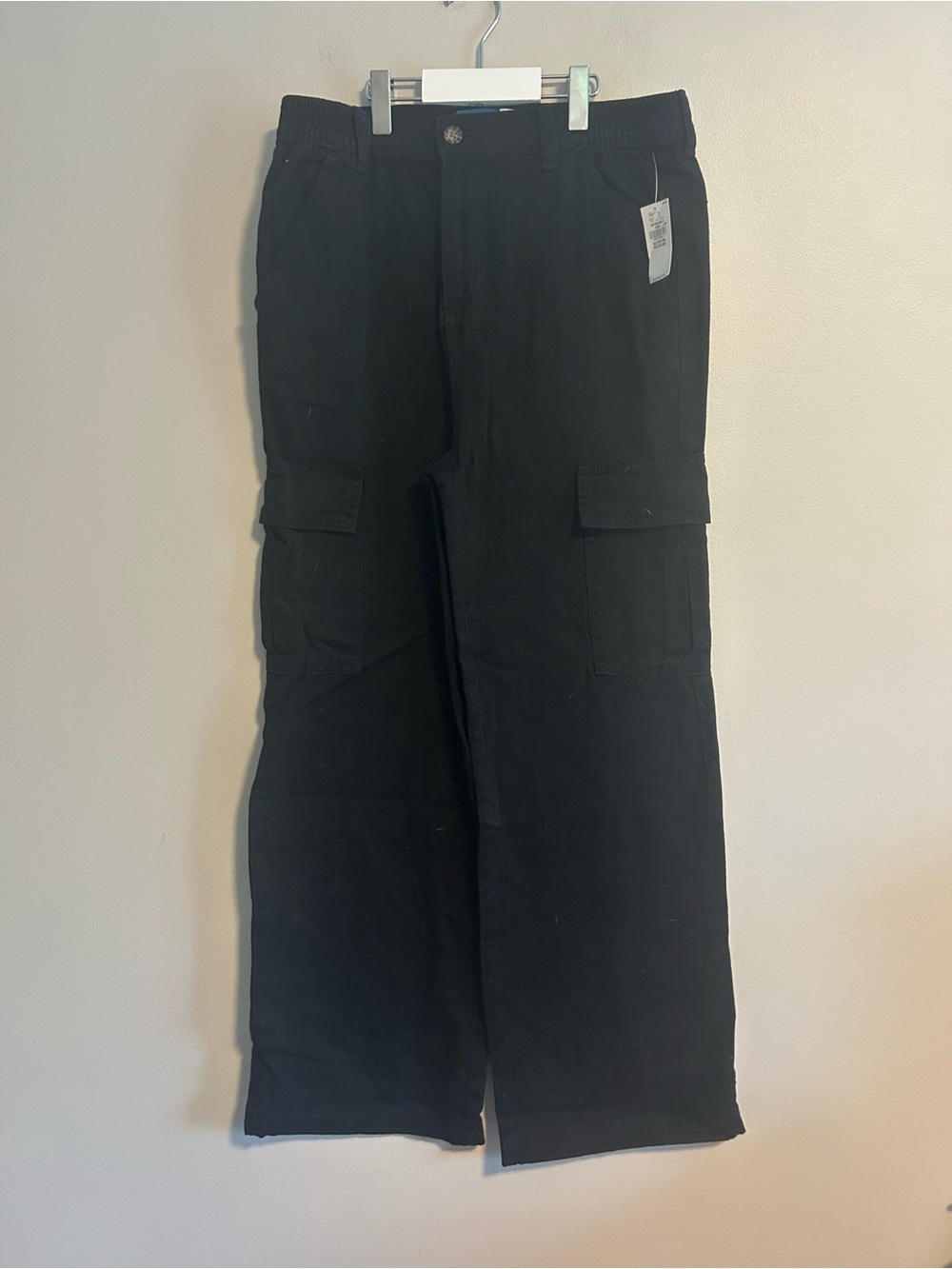 NEW old navy youth 14/16 black denim cargo straight leg jeans pants